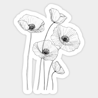 One line art poppy flowers Sticker